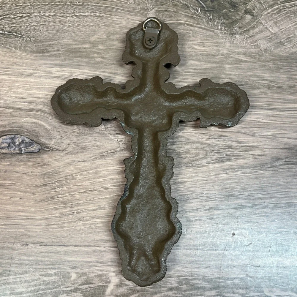 Cast Iron Wall Cross Ornate Fleur De Lis Scrollwork Rustic Church Heavy Set of 2